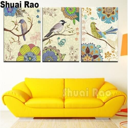 3 pcs Vintage Plant Leaf Flower Birds Diamond painting,diamond embroidery,square,round,crafts,diy,5d,diamond mosaic
