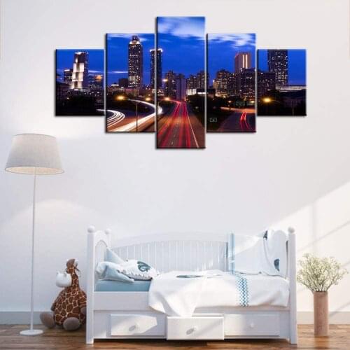 5 Panel Prints Art Wall Canvas Painting Modern City Night View Posters Pictures Wall Decoration For Home Hotel Office