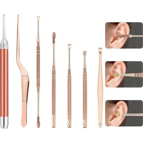 6pcs/7pcsEar Wax Pickers Stainless Steel Earpick Wax Remover Ear Pick Cleaner Ear Cleaner Spoon Care Ear Clean Tool