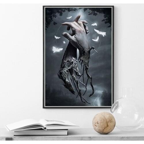 Abstract Hands Canvas Painting Sad Picture Posters and Prints Withered Tree and Finger Wall Paintings for Living Room Cuadros