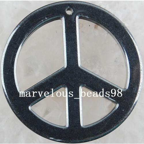 Free shipping Fashion Jewelry 35x4mm Black Non-Magnetic Hematite Peace Sign Pendant Bead MC2004