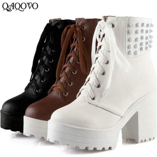 Square High Heel Ankle Boots Women Shoes Fashion Platform Martin Boots Round Toe Zipper Boots Autumn Winter Female Boots