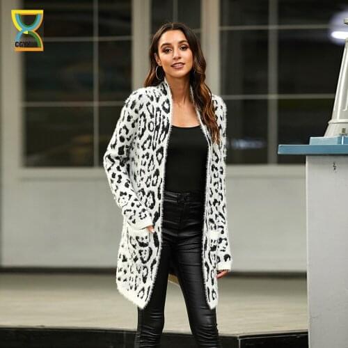 CGYY Womens 2020 Fall Winter Autumn Leopard Print Knit Jacket Long Cardigan Sweater Loose Casual Outwear Coat Plus Size