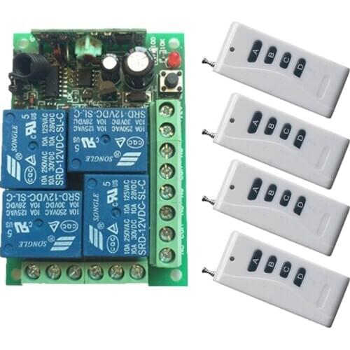 DC 12V Wireless 4 CH Remote Control Switch stepper Relay Switch 4CH RF 4 relays switch 315mhz/433mhz receiver