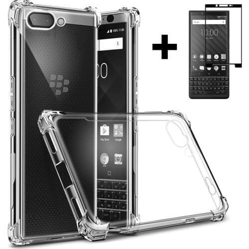For BlackBerry Key 2 Two Key2 Drop-proof Armor Soft TPU Case with Full Tempered Glass For BlackBerry Key 2 Key Two