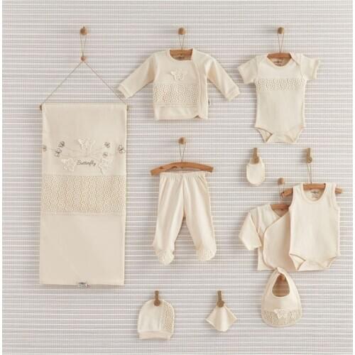 Girl Baby 100% Organic Cotton Set Healthy 10 Piece Butterfly Organic Hospital Output Set Anti-Allergic Soft Baby Team