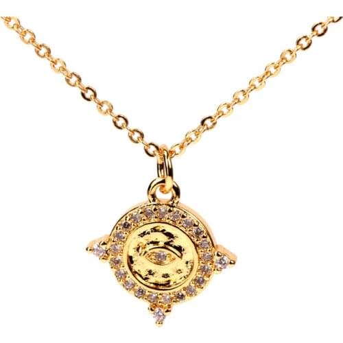 EYIKA Retro Evil Eye Small Pendant Necklace for Women Cubic Zirconia Gold Color Adjustable Chain Copper Long Collares De Moda