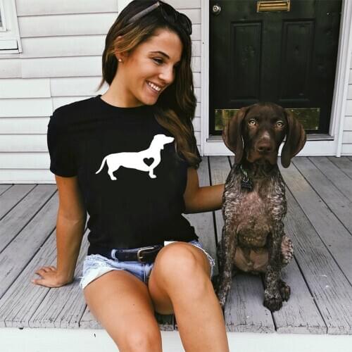 Dachshund Dog Print Women T-Shirt Dog Mom Life Streetwear Tumblr Female Causal Graphic Tees Harajuku Tops Aesthetic Camisetas
