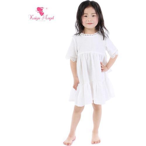 Kaiya Angel 2019 New Baby Girl Dress Clothes Summer Party Big Bow Solid White Middle Sleeve Backless Factory Wholesale 5pcs/lot