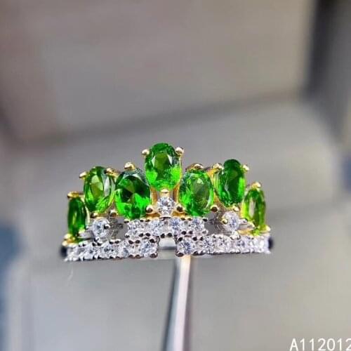 KJJEAXCMY fine jewelry S925 sterling silver inlaid natural Diopside girl classic adjustable ring support test Chinese style