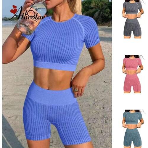 ATHVOTAR Women Seamless Yoga Set High Waist Tummy Control Sports Shorts Set Woman Sexy Elastic Fitness Shorts Suits