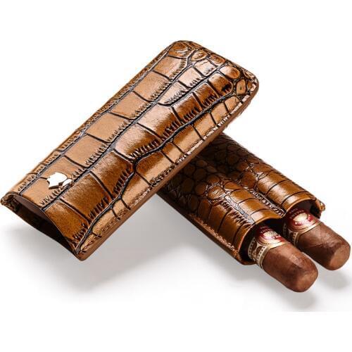 Cigar case crocodile skin embossed cigar moisturizing case portable cigar holster can store 2 sticks gift boxes CF-0304