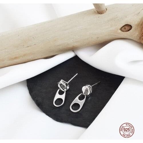 LKO Fashion Jewelry Personality Vintage Punk S925 Sterling Silver Zipper Shape Studs Earring For Girl Women Party Ornaments