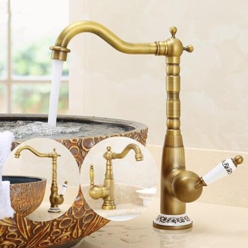 Copper Kitchen Hot and Cold Faucet Antique Retro Faucet Washing Basin Faucet Basin Faucet Rotatable