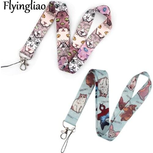 Lovely Hairless Sphynx Cats Lanyard Key Phone Holder Funny Neck Strap With Keyring ID Card DIY Animal webbings ribbons Hang Rope