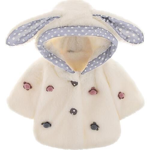 Cute baby fur coat solid rabbit ears style hooded warm coat jacket for 0-24month baby newborn infant Winter warm coat clothes