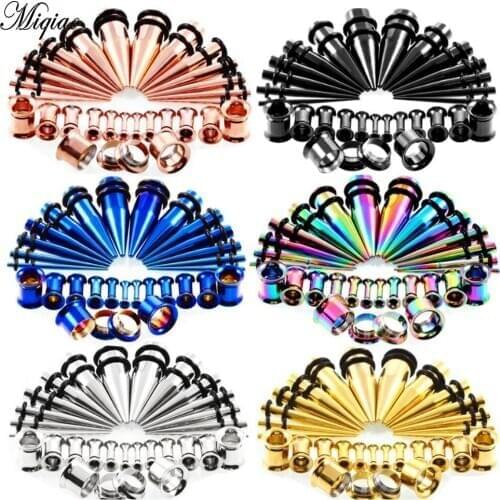 Miqiao Pointed Cone Channel Internal Thread Piercing Earrings Stainless Steel Ear Expander Set 12G-00G 28-piece set