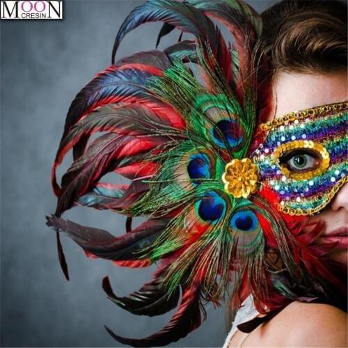 MOONCRESIN DIY Diamond Embroidery Feather Mask Girl Diamond Painting Cross Stitch Full Square Drill Rhinestones Mosaic Butterfly