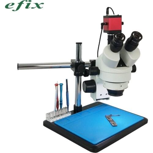 Efix 7-45X Continuous Zoom Simul-Focal Trinocular Stereo Microscope 13MP Microscope Camera 56 light For Repair Mobile Phone Tool