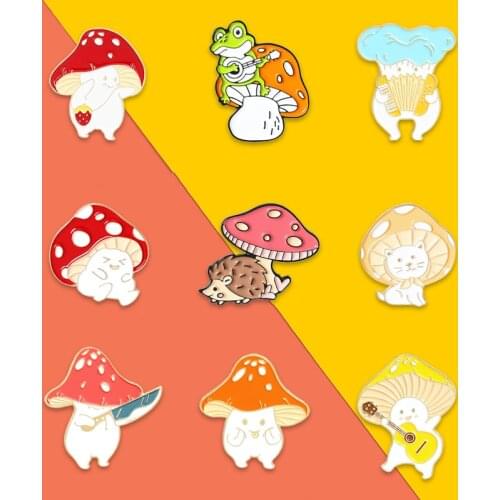 Mushroom family Enamel Pin Custom Animal and plant edible fungus Brooches Bag Lapel Pin Badge Plant Jewelry Gifts for children