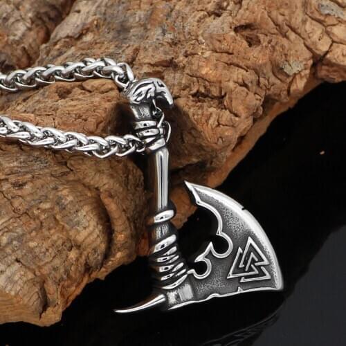 Men Stainless steel Viking Valknut Amulet Axe Pendant Necklace