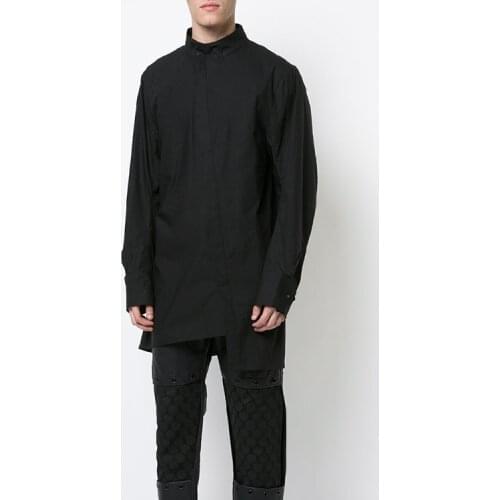 Mens Shirt Medium And Long Section Long Sleeve Irregular Design Black Single-breasted Casual Shirts Hairstylist Clothes