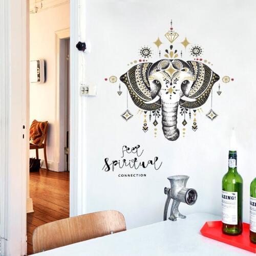 Geometric Pattern Elephant Head Wall Stickers Home Decor Door Closet Wall Decals livingroom Wall Citation Art Mural Poster