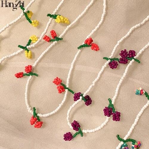 HangZhi 2020 New Korean Summer Sweet Red Cherry Pineapple Fruits Colorful Beaded Choker Necklace for Women Holiday Jewelry