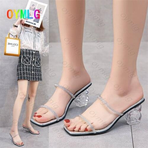 2021 summer new Korean fashion thick heeled sandals transparent diamond crystal high heeled shoes size 45