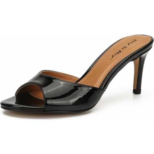 New Arrival Concise Solid Patent Leather Shallow Sandals Women Slip On 8CM Thin High Heels Open Toed Party Wedding women shoes