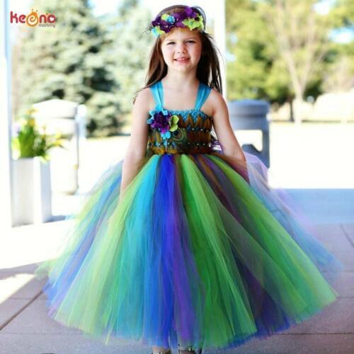 Keenomommy Fairy Peacock Girls Tutu Dress Kids Holiday Party Pageant Ball Gown Flower Girls Dress Wedding Dress Vestido