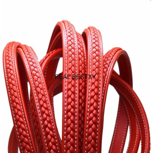 REAL BESTXY 12*6mm Flamingo Flat Wide Braided Leather Cords for Bracelets Making DIY Jewelry Material Factory Sale Promotion