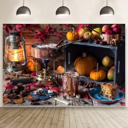 Harvest Festival Indoor Sumptuous Table Pumpkin Decoration Autumn Party Photo Background Portrait Shooting Studio Banner Booth