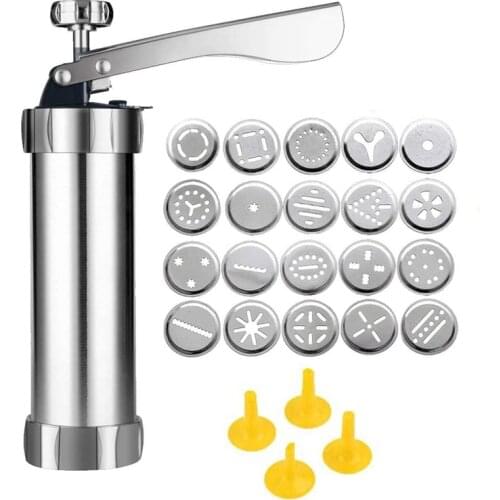 Cookie Press Cookie Press Gun Kit DIY Biscuit maker and Churro Maker with 20 Decorative Stencil Discs and 4 Icing Tips