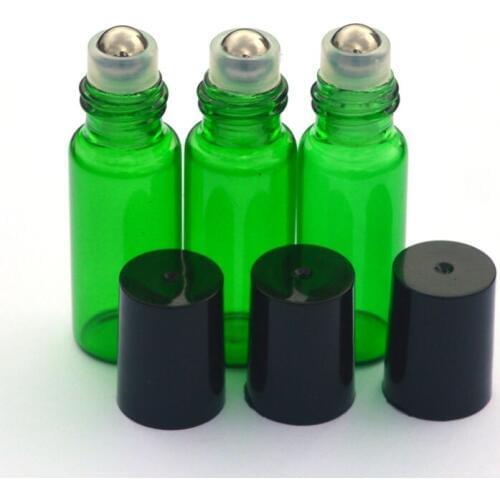 10pcs Perfume 5ml Roller Green Bottle Empty Essential Oil Sample Roll-On 5ml Bottle with Black Plastic Cap Bottle