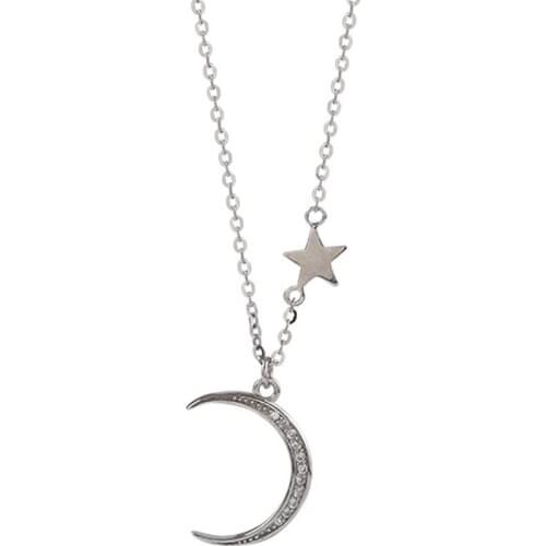 925 Sterling Silver Dainty Jewelry Moon Star Zircon Choker Necklace For Women Bride Clavicle Chain Necklace Birthday Gift S-N679