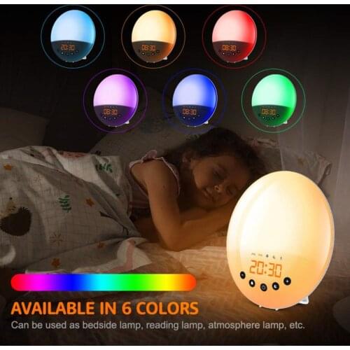 LED display 20 levels Smart Sunrise Wake-up Light Led Alarm Clock Wi-Fi 7 Colors FM Radio Digital Changing Atmosphere Light