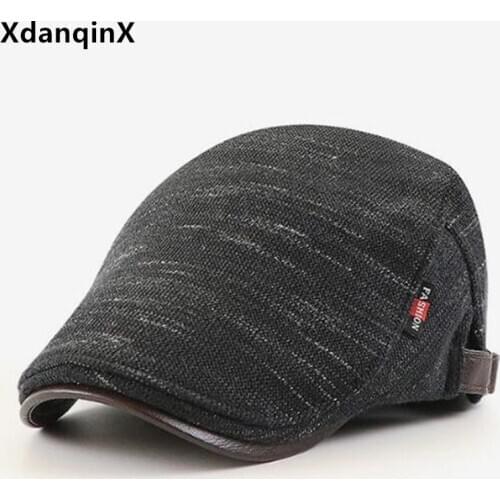 XdanqinX autumn womens woolen hat plus velvet berets for men women warm middle-aged hats adjustable size couple hat brands cap