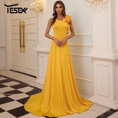 Yesexy 2021 Women Evening Maxi Dresses Sexy Summer Party Vestidos Elegant Sleeveless Ruffle Backless Wedding Dress Yellow