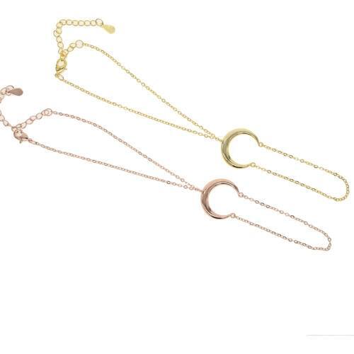 Fashion wholesale jewelry plain polished double horn crescent moon chain chain hand jewelry gold color bracelet with ring slave