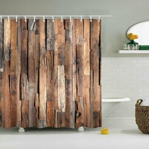 Shower Curtain Decor Set Wooden Board Decorative Pattern Bath Curtains +12 Hooks Fabric Shower Curtain Bathroom Shower Curtain