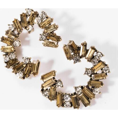 Full Crystal Rhinestone C Shape Earrings Women Luxury Elegant Half Round Earrings Female Statement ZA Earrings Jewelry 2020