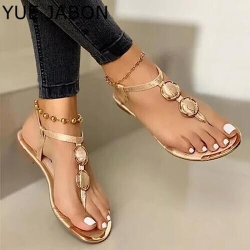 2020 Women Summer Flats Pink Sandals Casual Beach Outdoor Flip Flop Sandals Metal Decoration Ladies Flat Shoes White Black Gold
