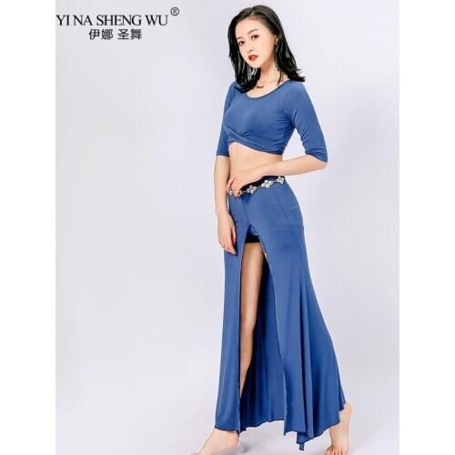 New Women Sexy Fashion Bellydance Oriental Costumes Set Top Skirts Split Practice Clothes Top Skirt Professional Belly Dance Set