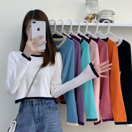 Woman Sweaters Pullover Knitted Top Womens round Neck Long Sleeve Casual Femme Chandails