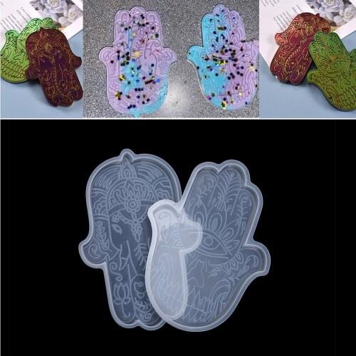 1Pcs Crystal Epoxy Resin Mold Palm Dish Plate Storage Tray Silicone Mold Fatima God Eye Crafts for Handmade Jewelry Making Tool