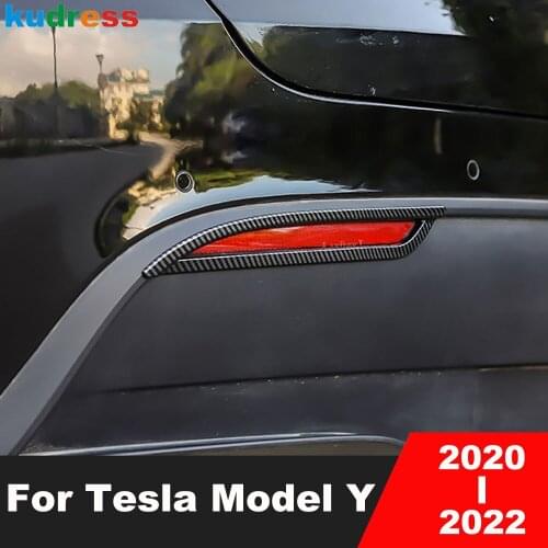 For Tesla Model Y 2020 2021 2022 Carbon Fiber Rear Fog Light Lamp Cover Trim Tail Foglight Frame Car Styling Accessories 2pcs