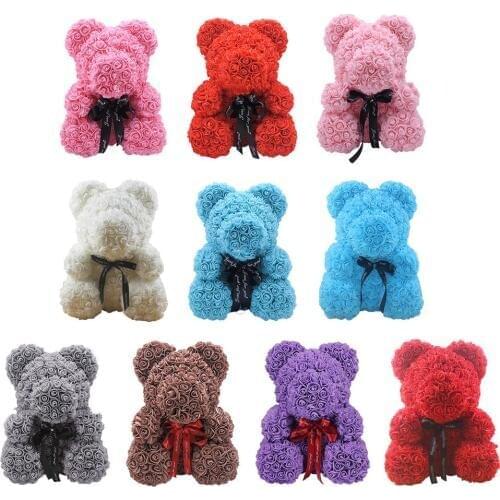 25cm Red Rose Teddy Bear Toys Soap Foam Material Bear Artificial Decoration Pregnant Woman Valentines Day Gift Teddy Bear Doll