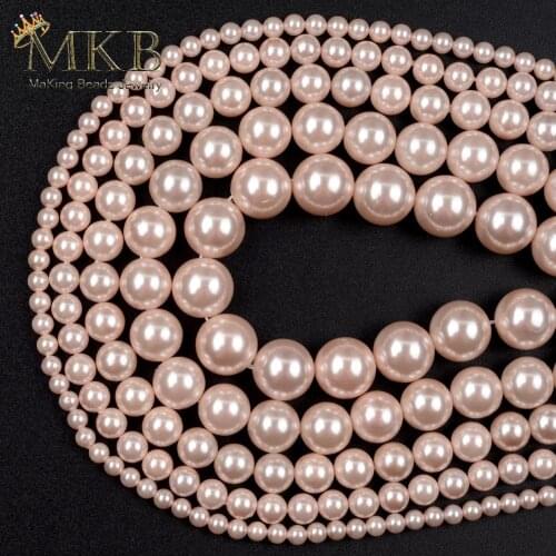 4/6/8/10/12mm Pink Shell Pearl Natural Stone Beads For Jewellry Making Handmade Round Bracelets Spacer Beads Diy Necklace 15"