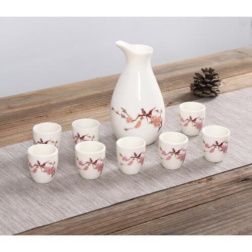 9pcs Sake Set Creative Japanese Ceramic Wine Set Home Insulation Wine Glass Ceramics One Pot Two Glasses Sake White Wine Pot